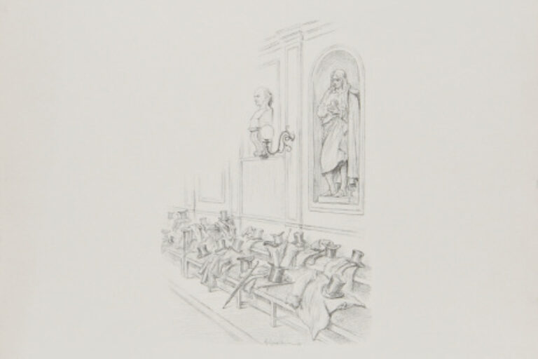 COATS AND HATS ON BENCHES