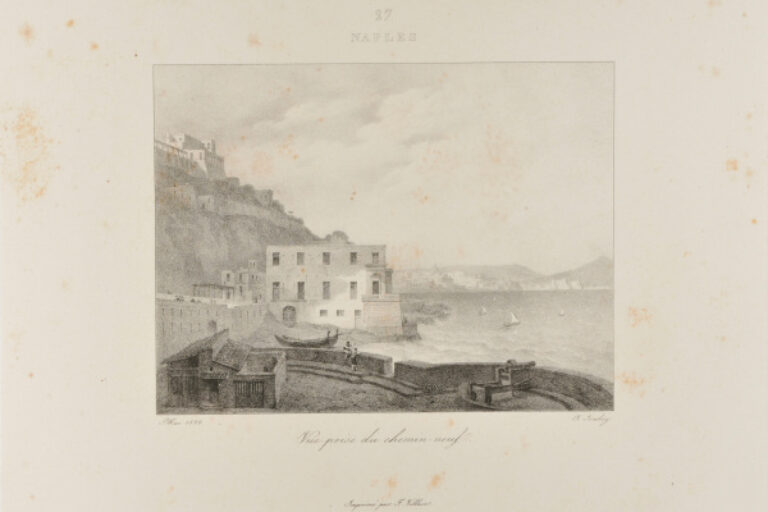 NAPLES - VIEW OF FORTIFIED BUILDING AND BAY OF NAPLES