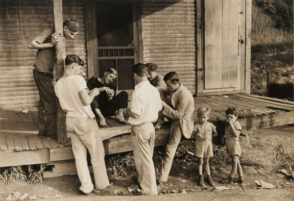 Miners and Kids on Porch, Playing Cards, West Virginia