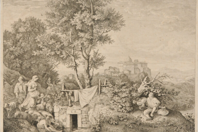 LANDSCAPE WITH SHEPHERDS AND SHEPHERDESS AT BRIDGE