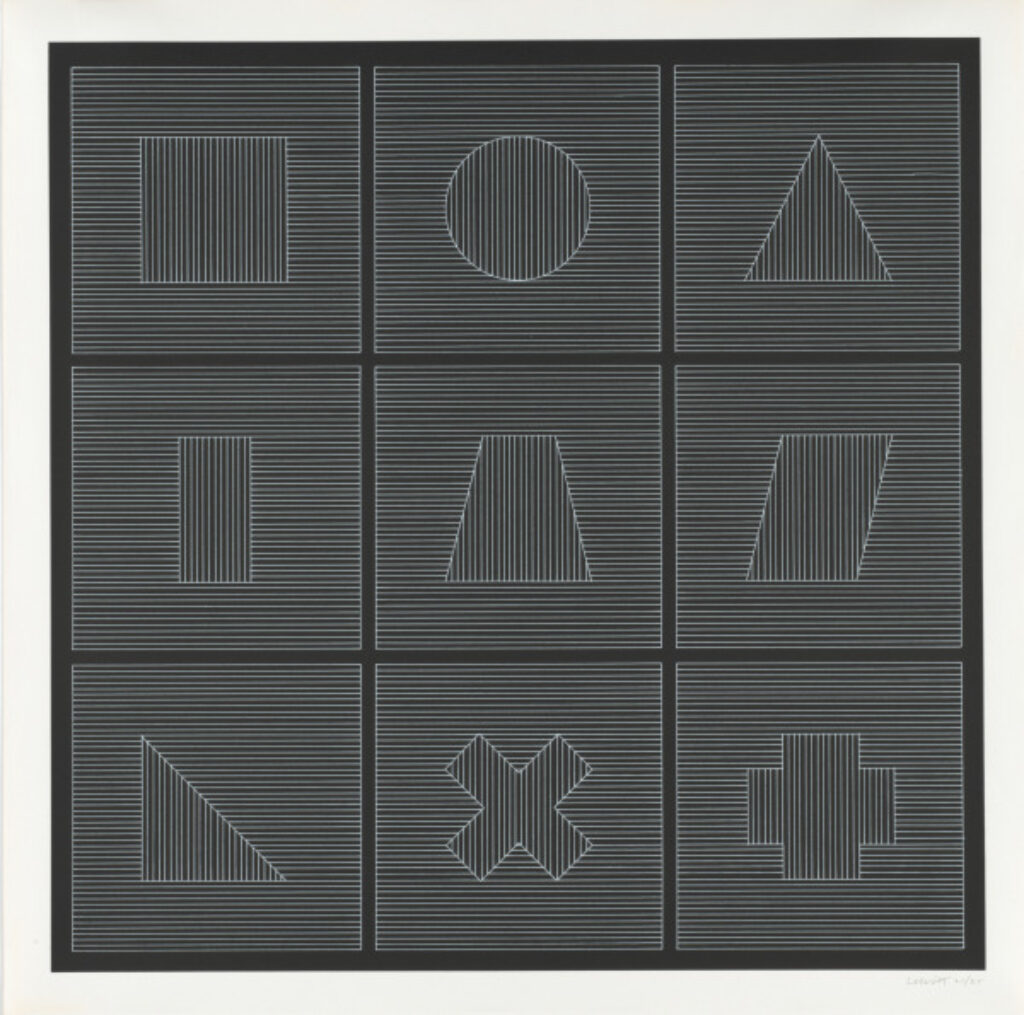 Nine Geometric Figures (White Lines on Black)