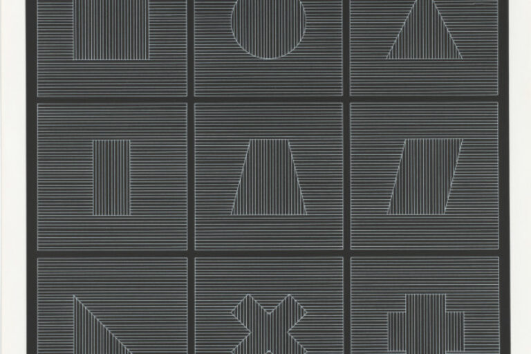 NINE GEOMETRIC FIGURES (WHITE LINES ON BLACK)
