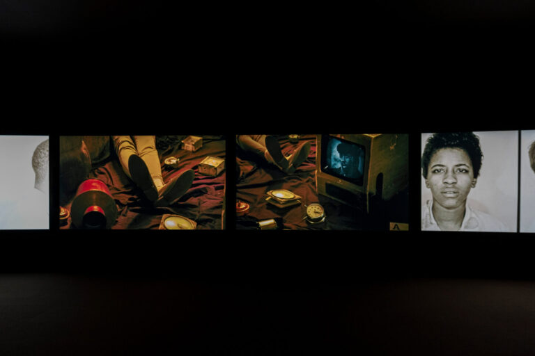 Installation view of John Akomfrah: The Hour Of The Dog. Photo by Mitro Hood.