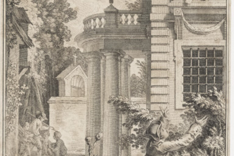 GIRL THROWING A LETTER FROM HER WINDOW TO HER LOVER