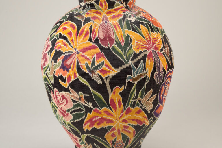 Basket Decorated with Flowers and Hummingbirds